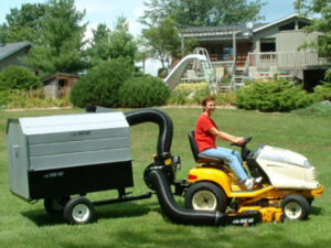 Lawn tractor shown with Trac Vac Leaf Vac attached,